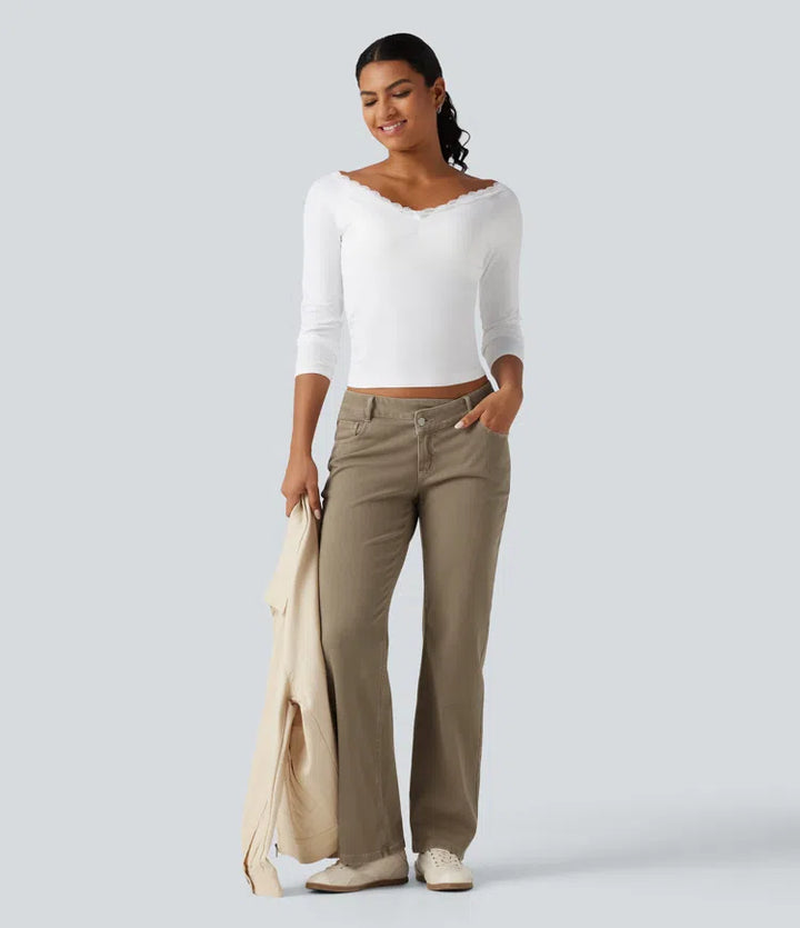 Halara Flex Low Rise Asymmetric Straight Leg Colorful Casual Jeans with Pockets