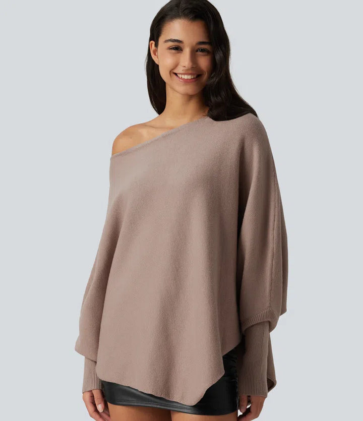 Batwing Long Sleeve Asymmetric Hem Casual Sweater