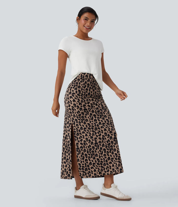 Halara UltraSculpt Leopard Print High Waisted Split Maxi Casual Skirt