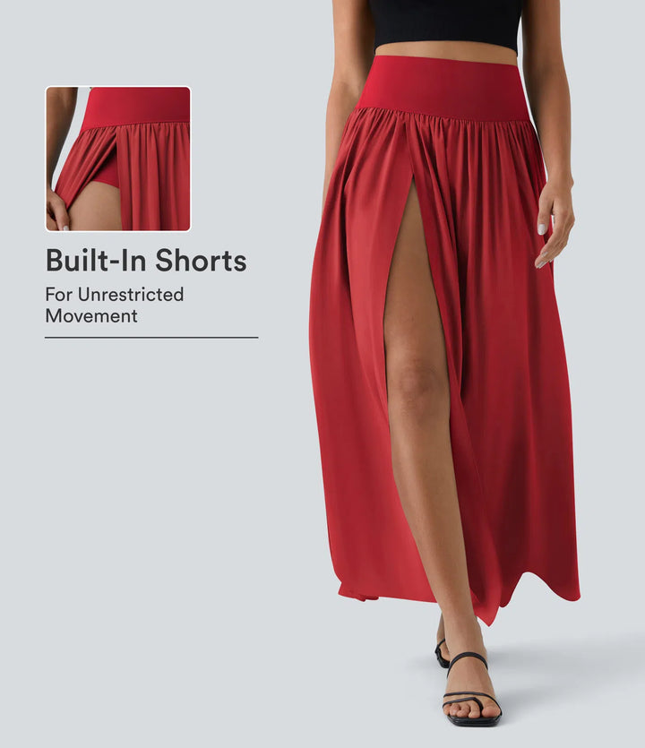 Breezeful High Waisted Split 2-in-1 Flowy Quick Dry Maxi Casual Skirt