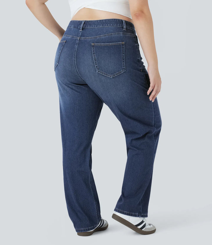 Halara Flex High Waisted Pockets Straight Leg Washed Casual Plus Size Jeans