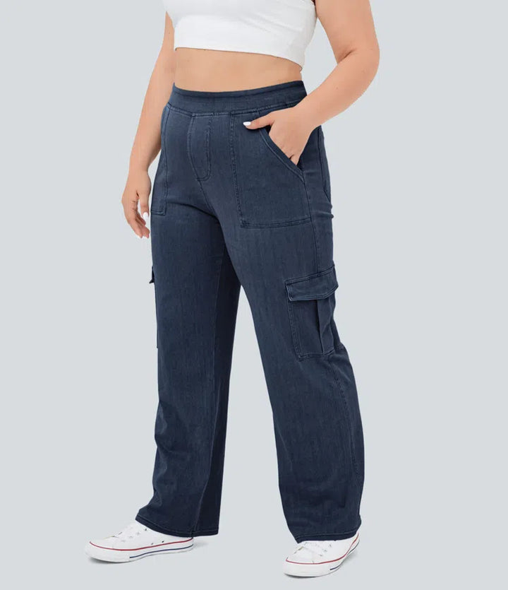 Halara Flex Mid Rise Pockets Straight Leg Plus Size Casual Cargo Jeans