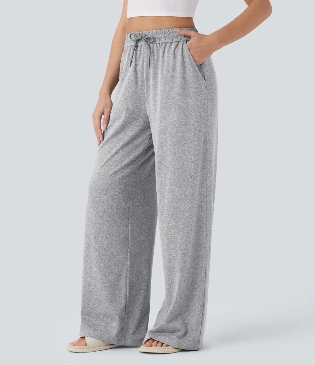 High Waisted Drawstring Pocket Wide Leg Baggy Casual Pants