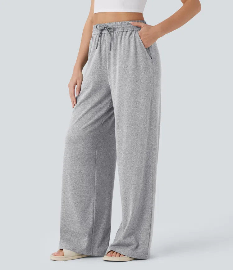High Waisted Drawstring Pocket Wide Leg Baggy Casual Pants