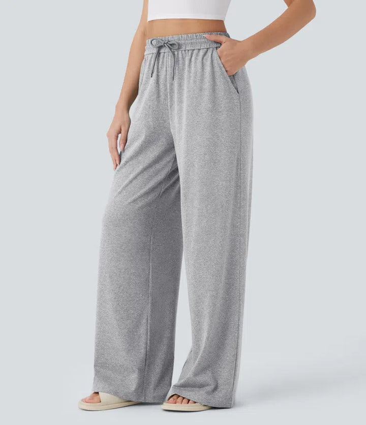 High Waisted Drawstring Pocket Wide Leg Baggy Casual Pants