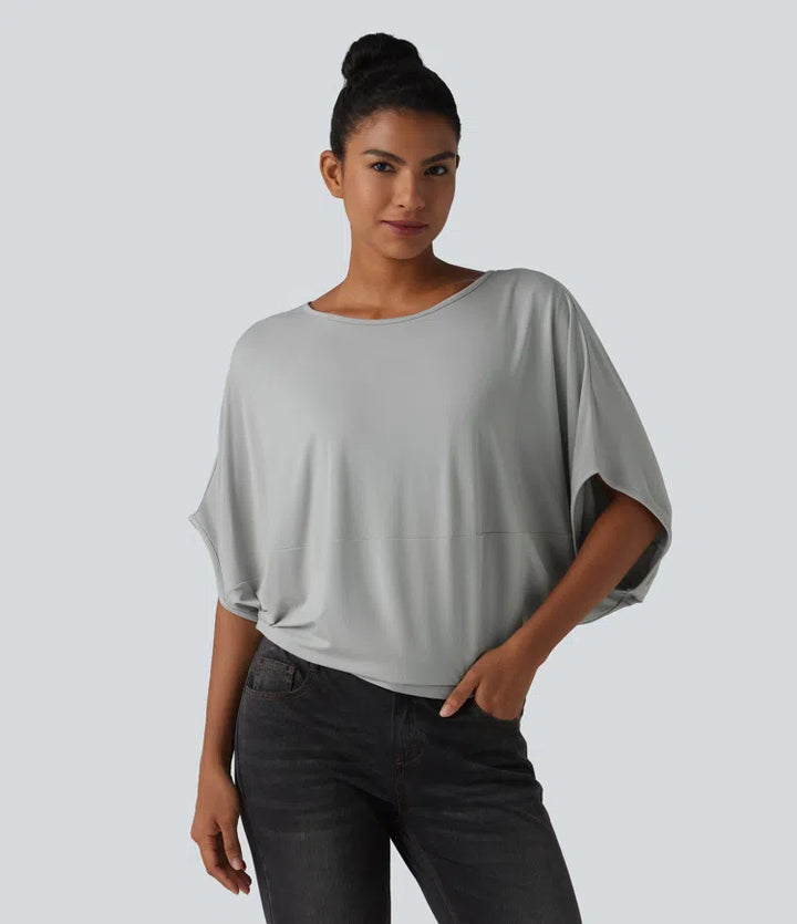 Round Neck Batwing Sleeve Relaxed Casual Top