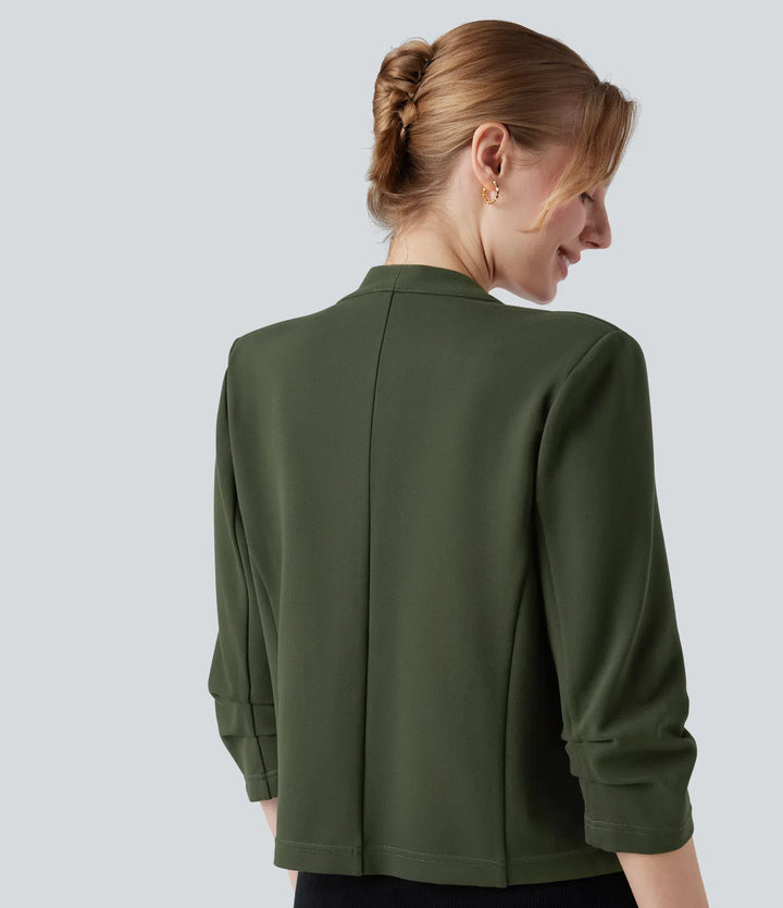 Wear-Resistant V-neck 3/4 Sleeve Ponte Roma Work Blazer