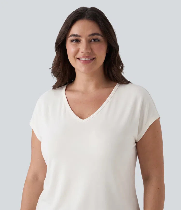 V-neck Short Sleeve Casual Plus Size T-Shirt