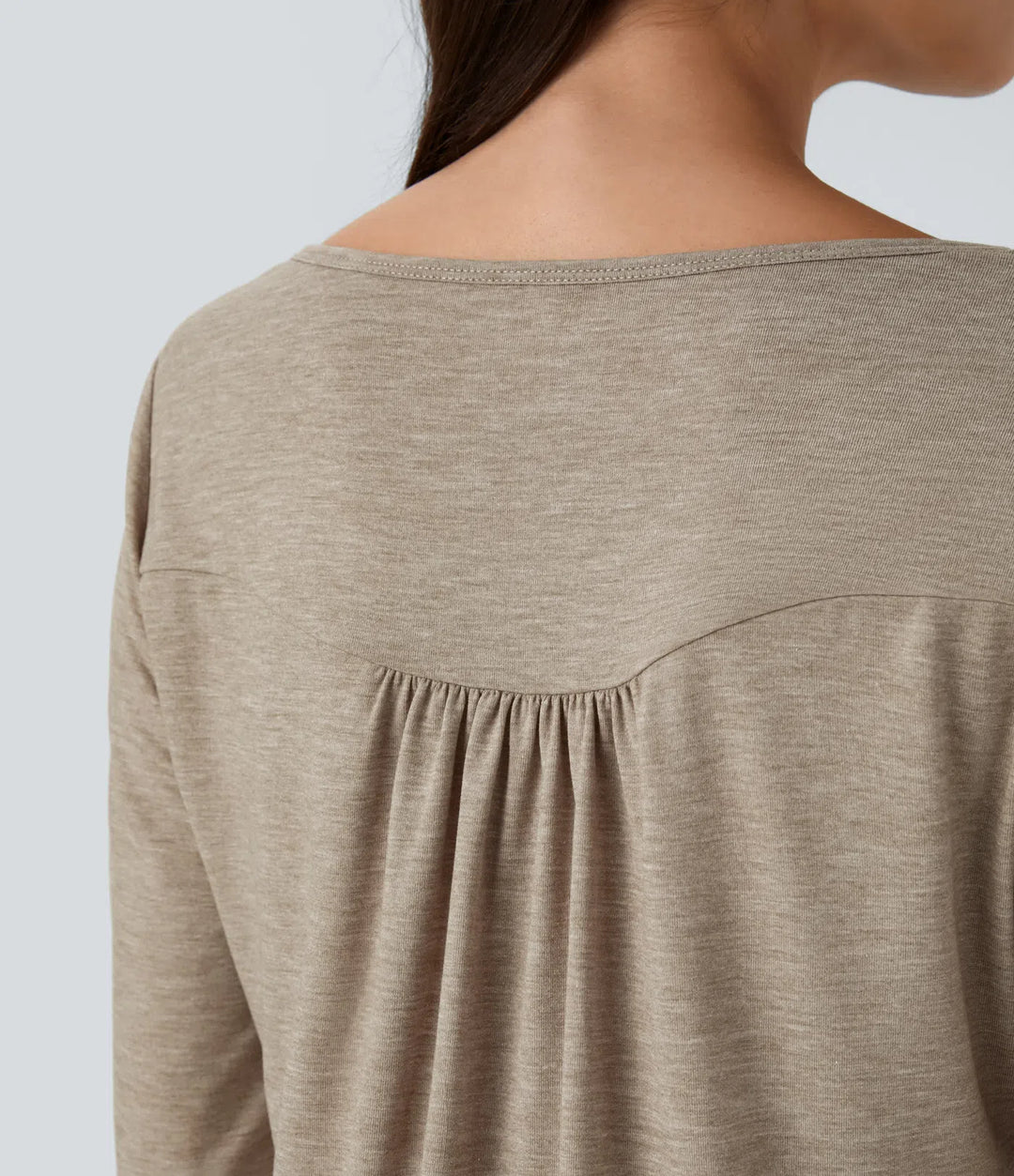 Round Neck Long Sleeve Curved Hem Casual Top