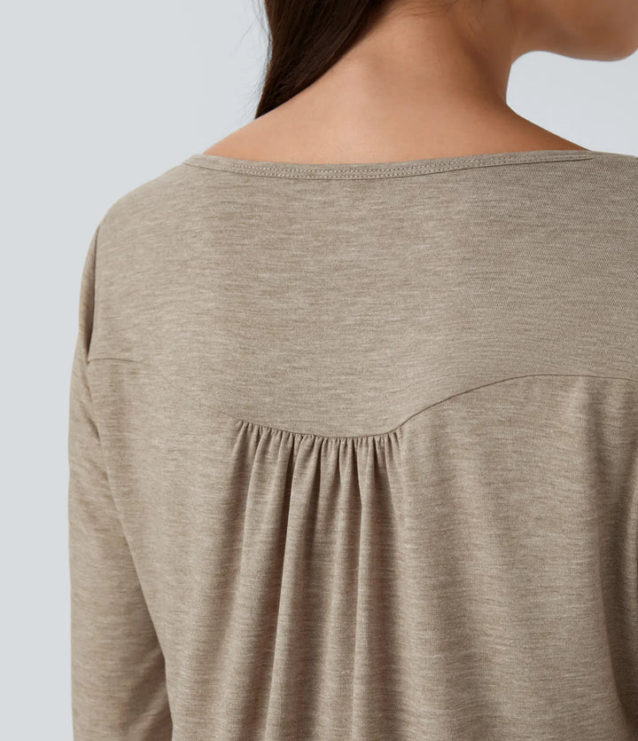 Round Neck Long Sleeve Curved Hem Casual Top