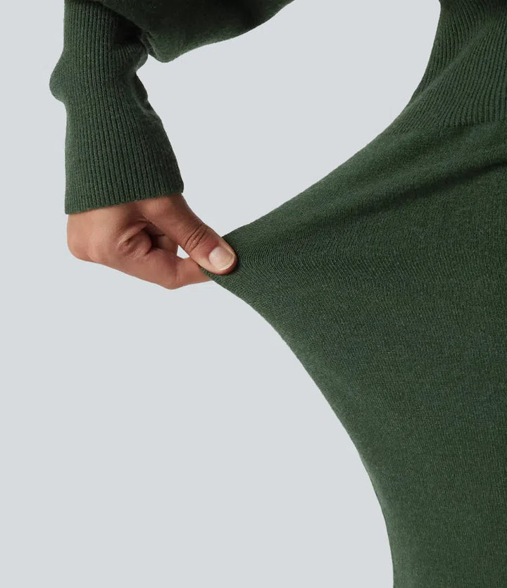 Boat Neck Puff Long Sleeve Work Sweater Dress