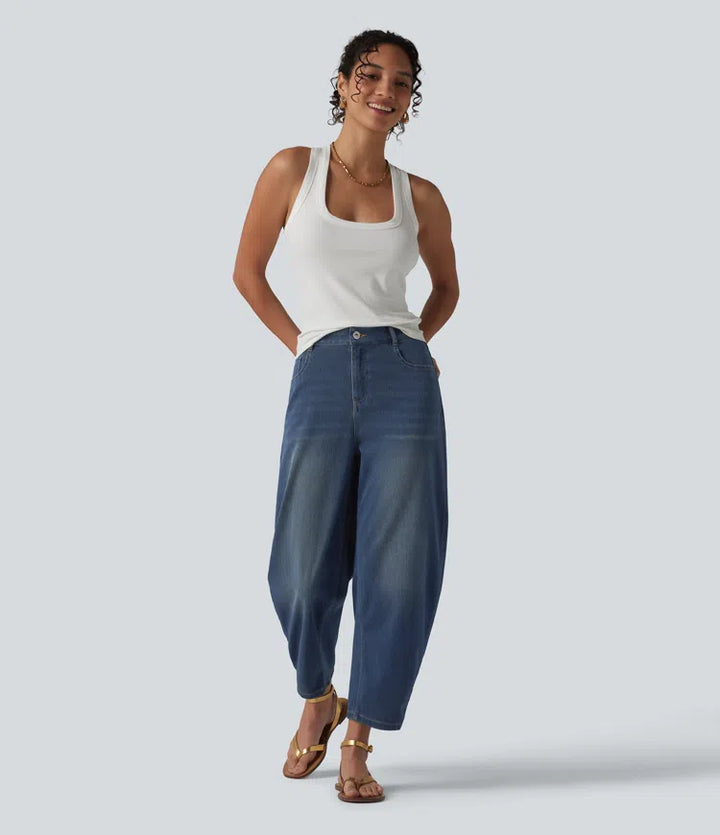Halara Flex Mid Rise Barrel Leg Casual Jeans with Pockets