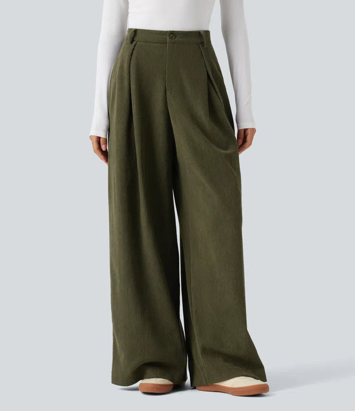 High Waisted Baggy Corduroy Casual Pants with Pockets