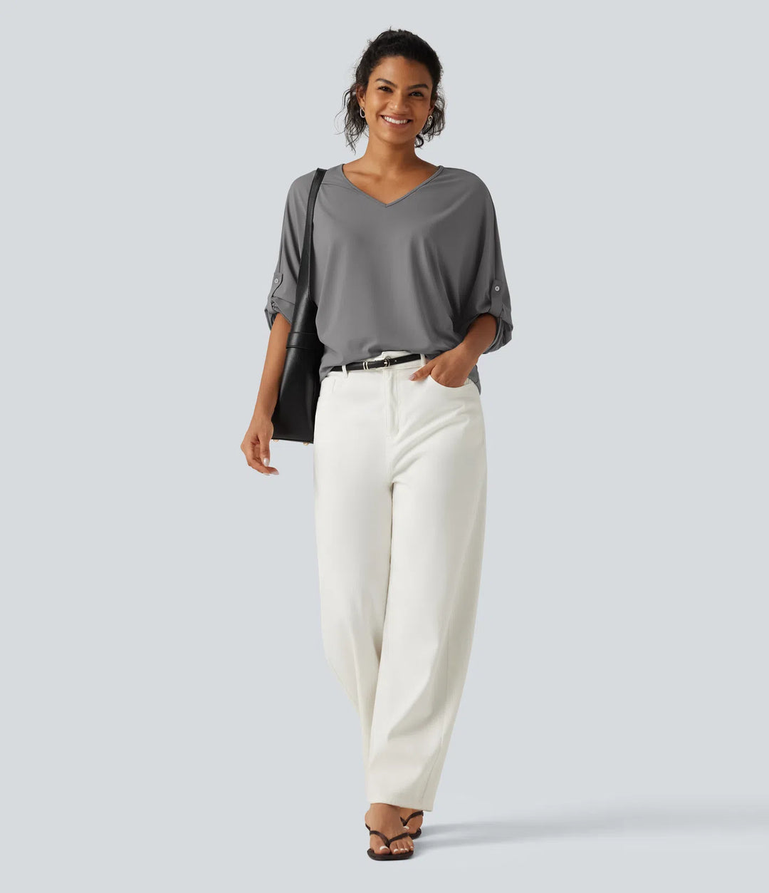 V Neck Long Sleeve Work Blouse