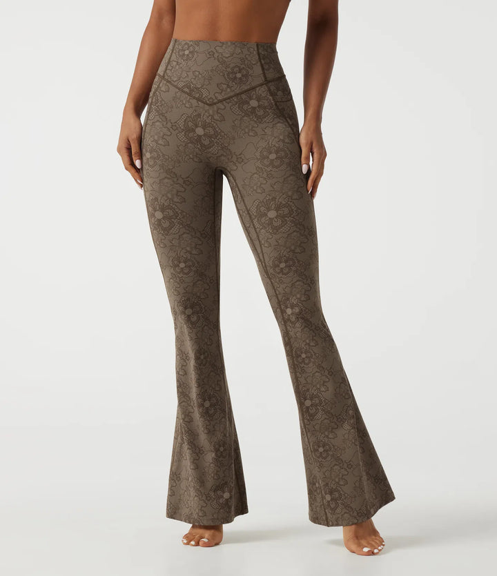 Halara UltraSculpt High Waisted Tummy Control Butt Lifting Contrast Lace Flare Yoga Leggings with Pockets