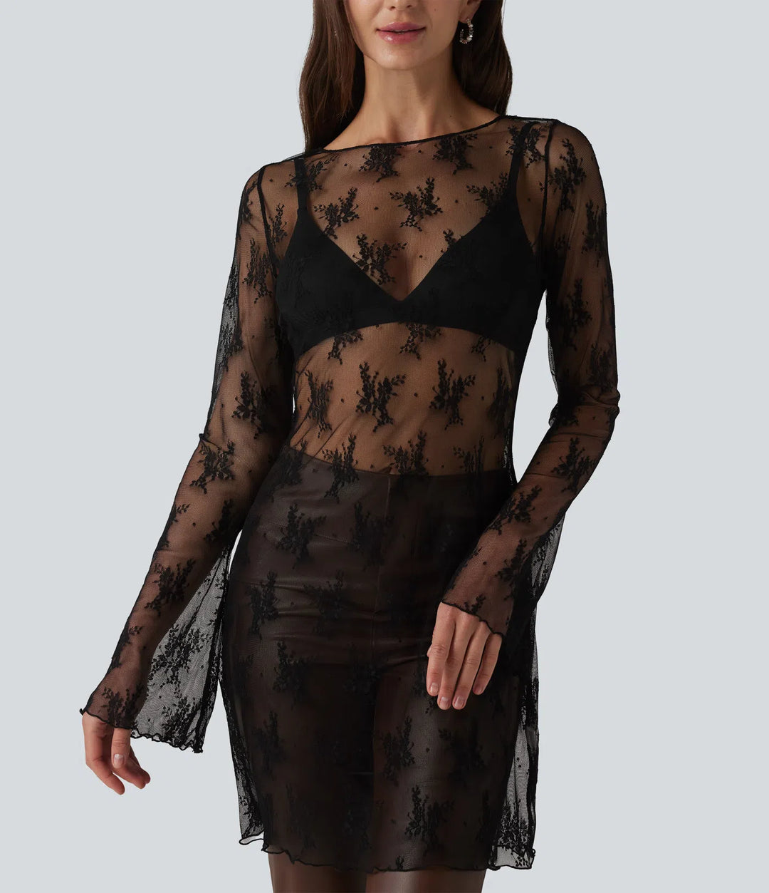 Round Neck Flounce Sleeve 2-piece Lace Party Dress
