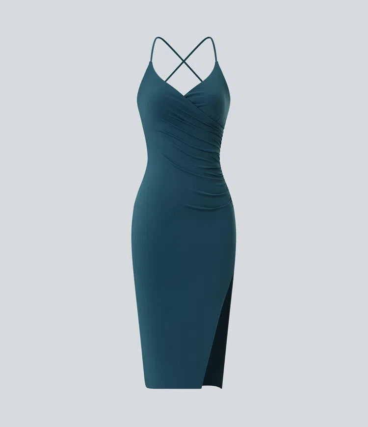 SoftlyZero Airy Crossover Ruched Lace Up Bodycon InstantCool Dress