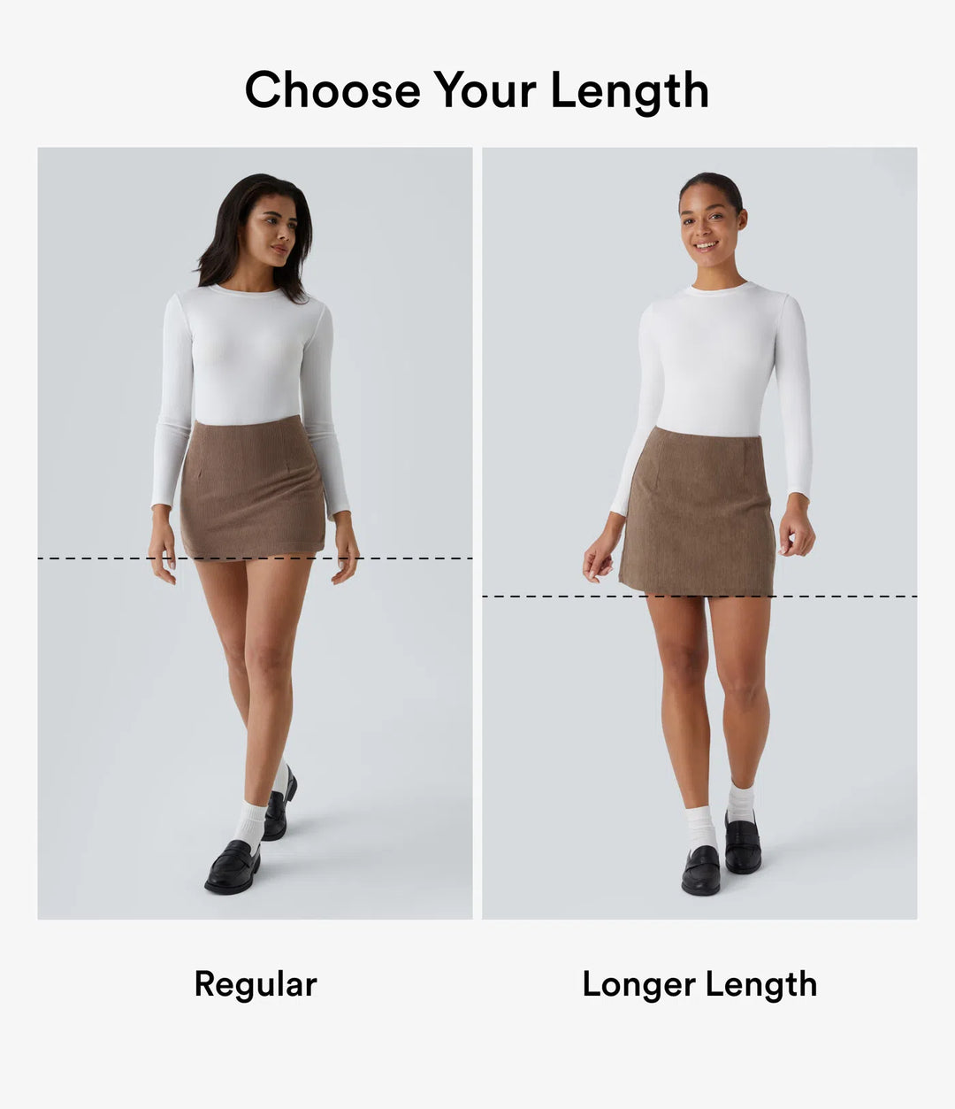 High Waisted 2-in-1 A Line Mini Corduroy Casual Skirt-Longer Length