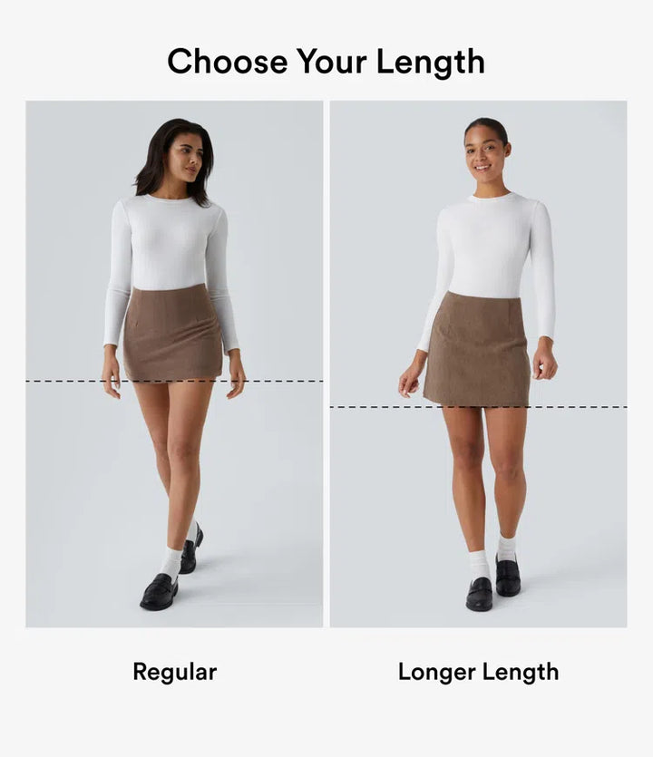 High Waisted 2-in-1 A Line Mini Corduroy Casual Skirt-Longer Length