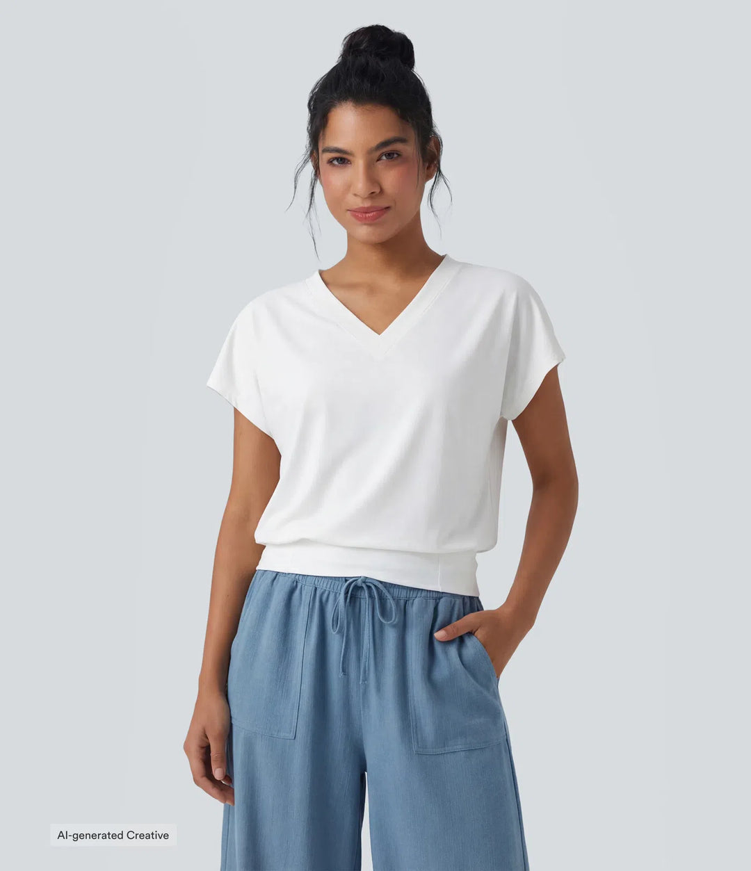 V Neck Short Sleeve Oversized InstantCool Quick Dry Yoga Sports Top
