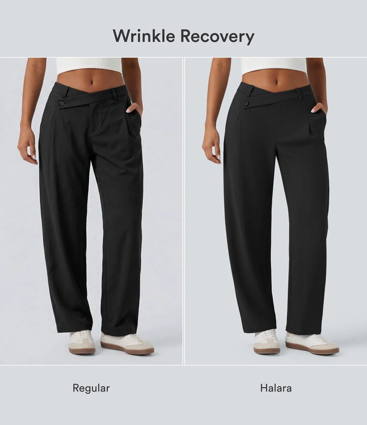 Halara Flex DayStretch Asymmetric Mid Rise Barrel Leg Work Pants with Pockets