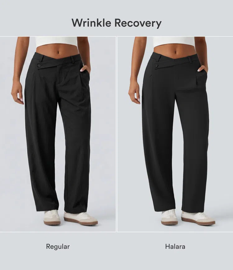 Halara Flex DayStretch Asymmetric Mid Rise Barrel Leg Work Pants with Pockets