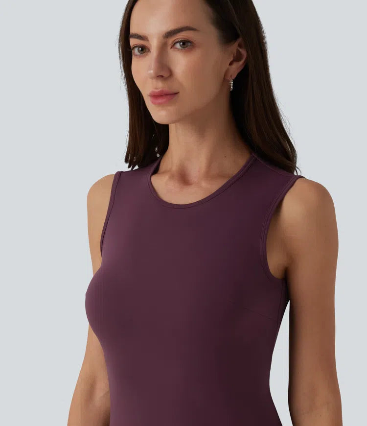 SoftlyZero Airy Round Neck Sleeveless Layered Ruffle Hem InstantCool Mini Casual Dress