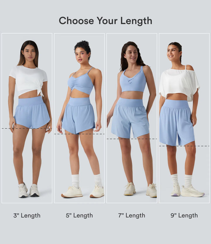 SoftlyZero QuickDry High Waisted Tummy Control Reflective Dots Crossover Hem 2-in-1 Running Shorts 7&