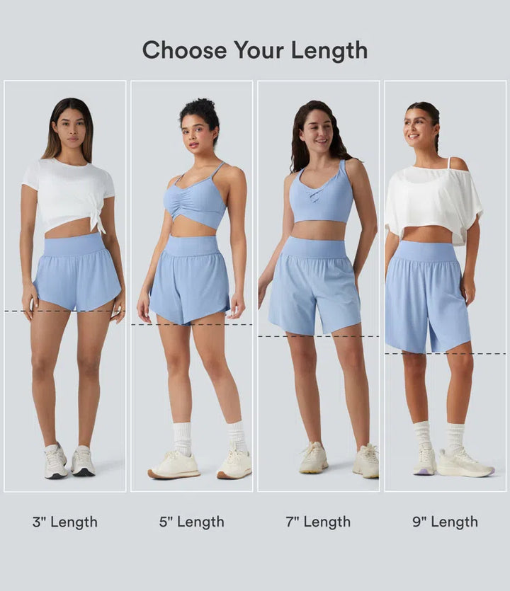 SoftlyZero QuickDry High Waisted Tummy Control Reflective Dots Crossover Hem 2-in-1 Running Shorts 7&