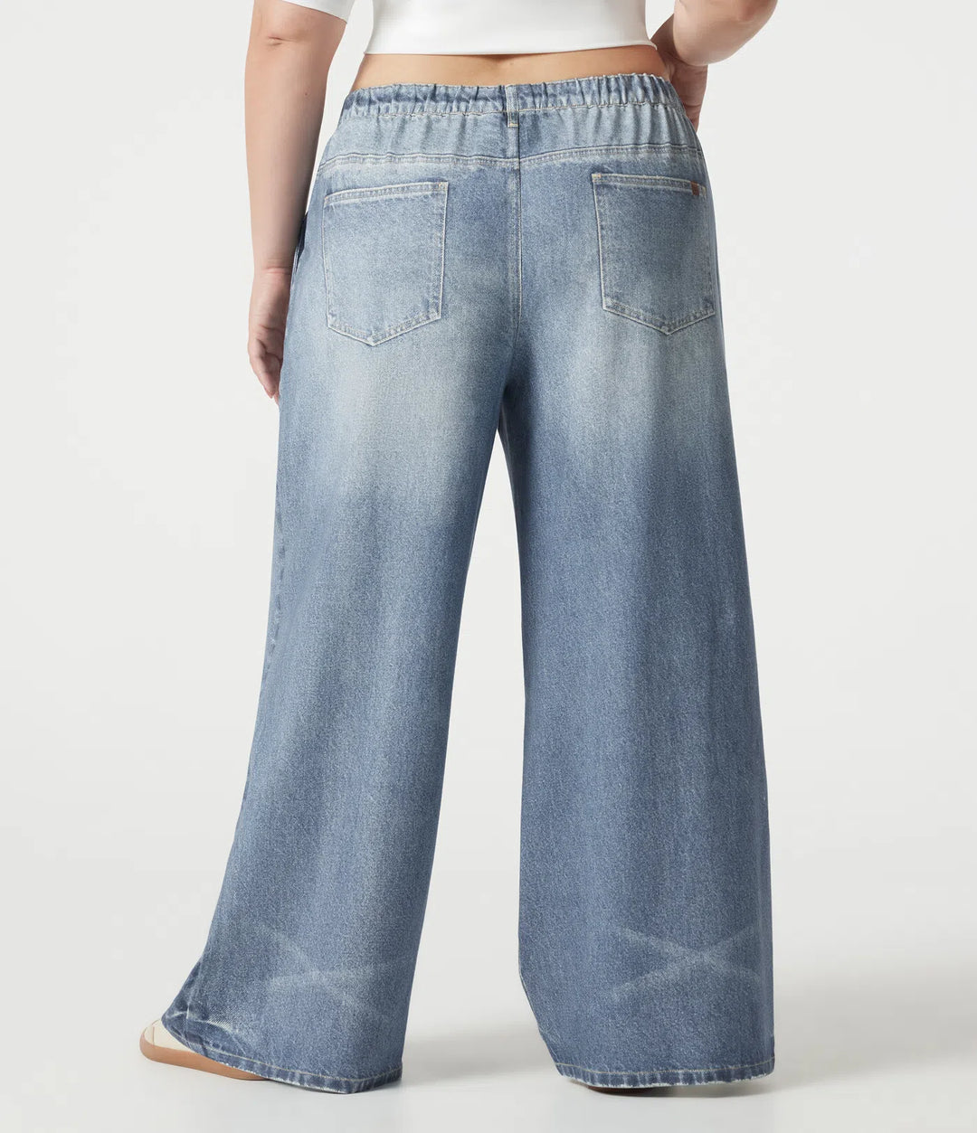 Plus Size Mid Rise Denim Print French Terry Casual Sweatpants Jeans with Pockets