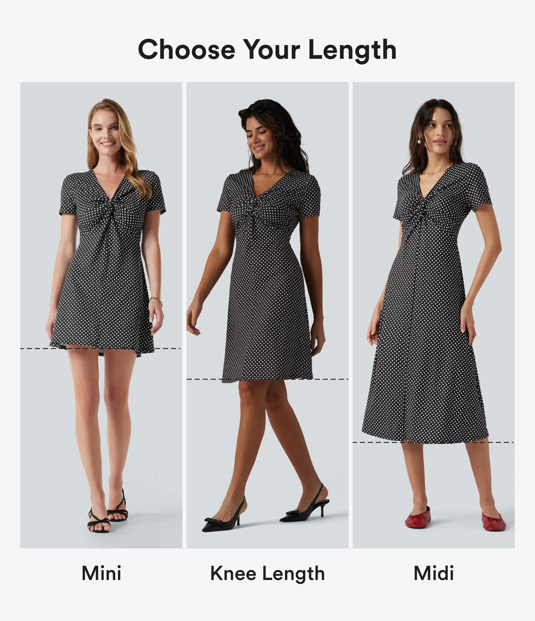 V Neck Short Sleeve Polka Dot Knee Length Casual Dress