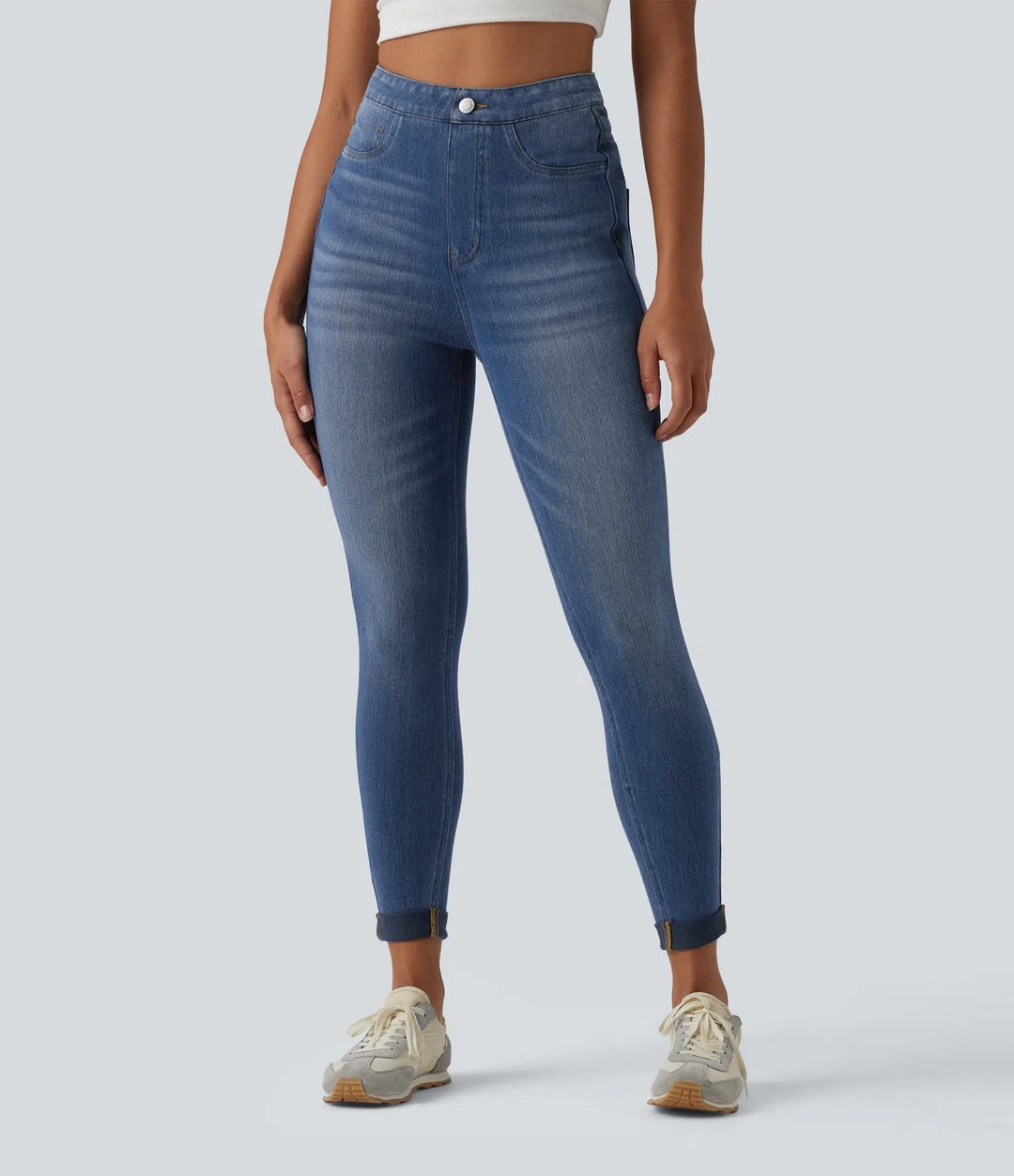 Halara Flex High Waisted Tummy Control Denim Casual Leggings with Pockets