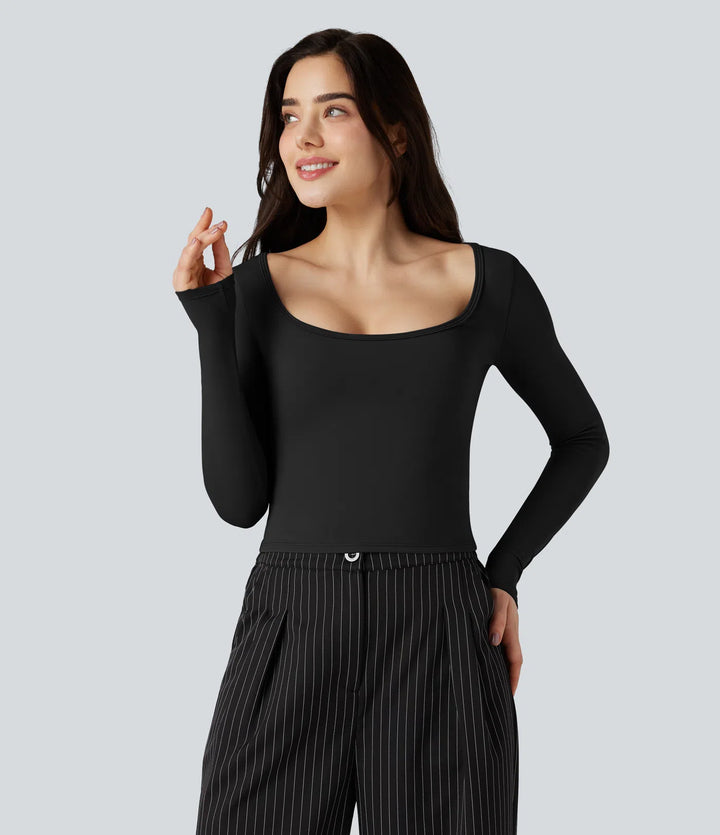 SoftlyZero Airy Scoop Neck Long Sleeve Work T-Shirt