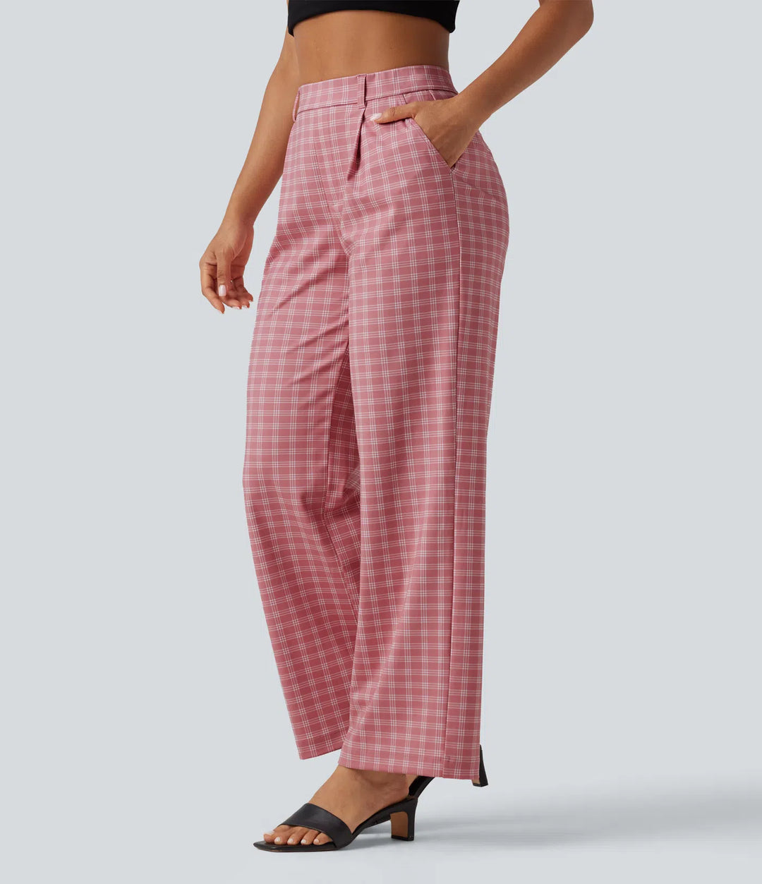 Halara Flex High Waisted Straight Leg Plaid Work Pants with Pockets