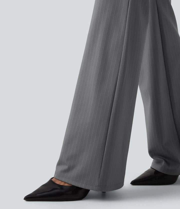 High Waisted Stripe Flare Work Pants with Pockets