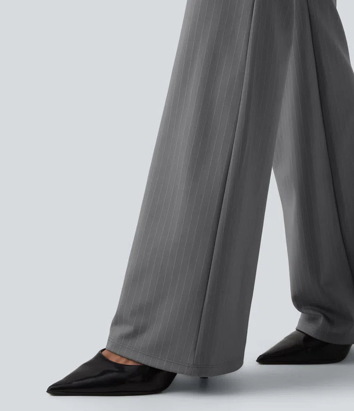 High Waisted Stripe Flare Work Pants with Pockets