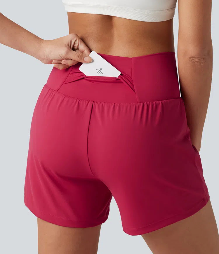 SoftlyZero Airy Crossover High Waisted 2-in-1 InstantCool Yoga Shorts 5&