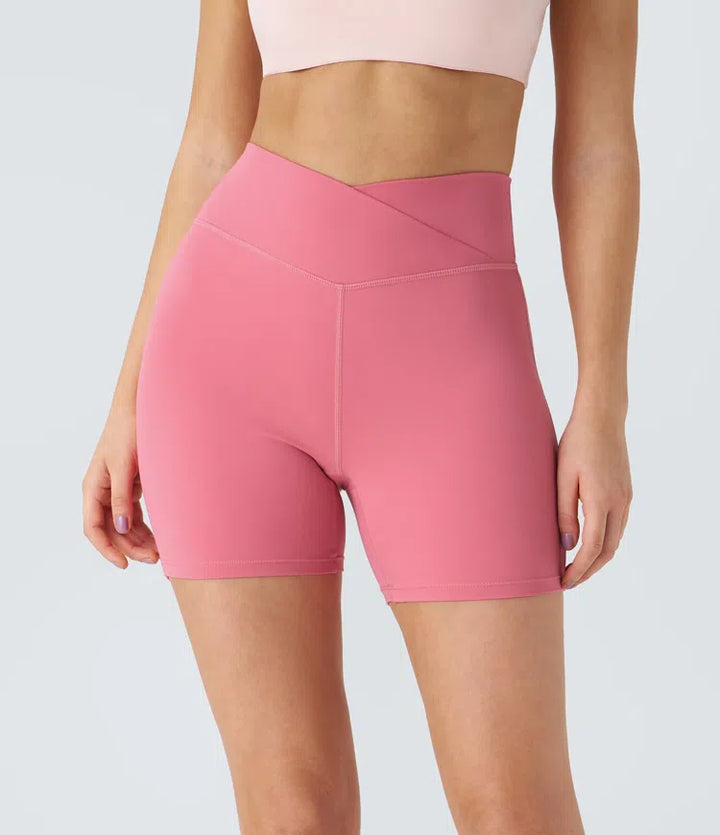 SoftlyZero Plush High Waisted Crossover Ruched Yoga Shorts 5&