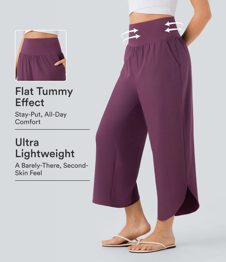 Breezeful High Waisted Tummy Control Split Hem Quick Dry Resort Pants with Pockets