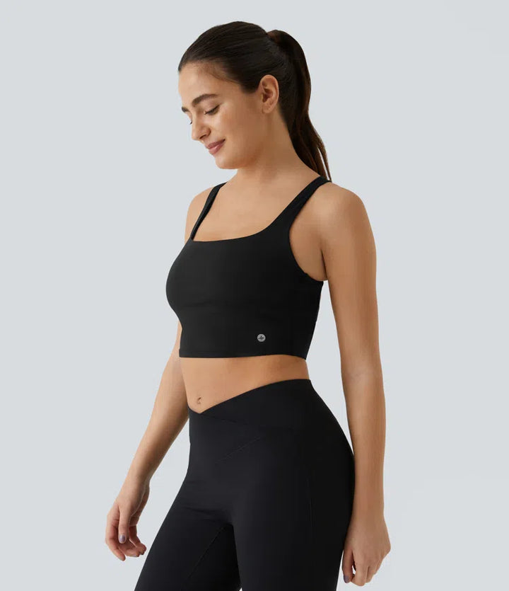 SoftlyZero Airy Square Neck Backless Crisscross Cropped InstantCool Yoga Tank Top