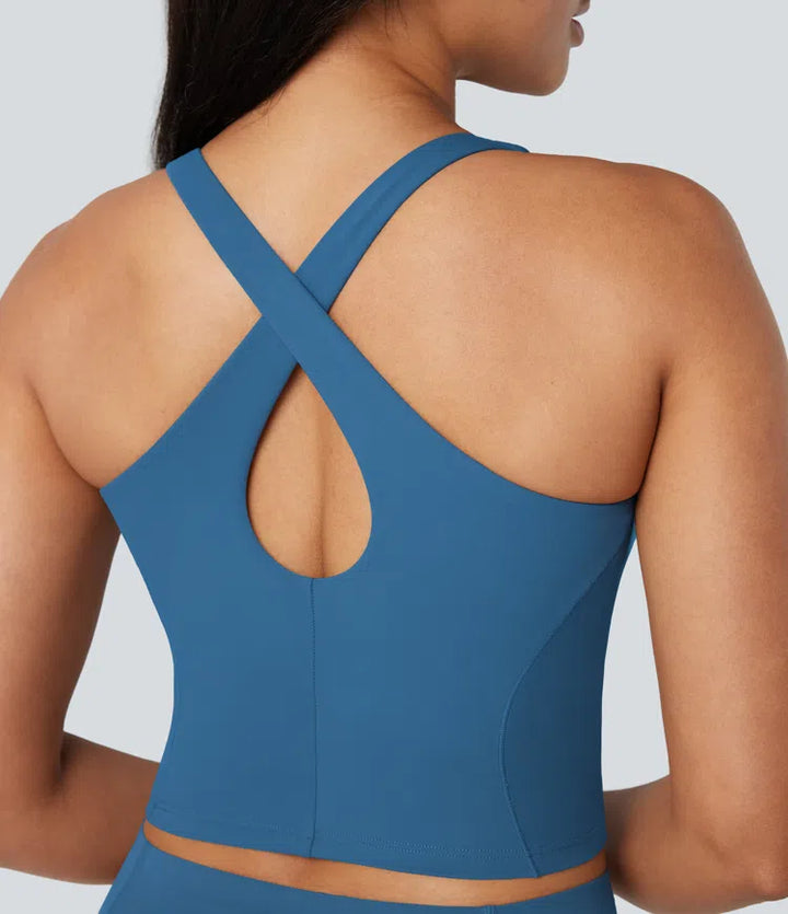Halara UltraSculpt Deep V-neck Push-Up Crisscross Back 2-in-1 Yoga Tank Top