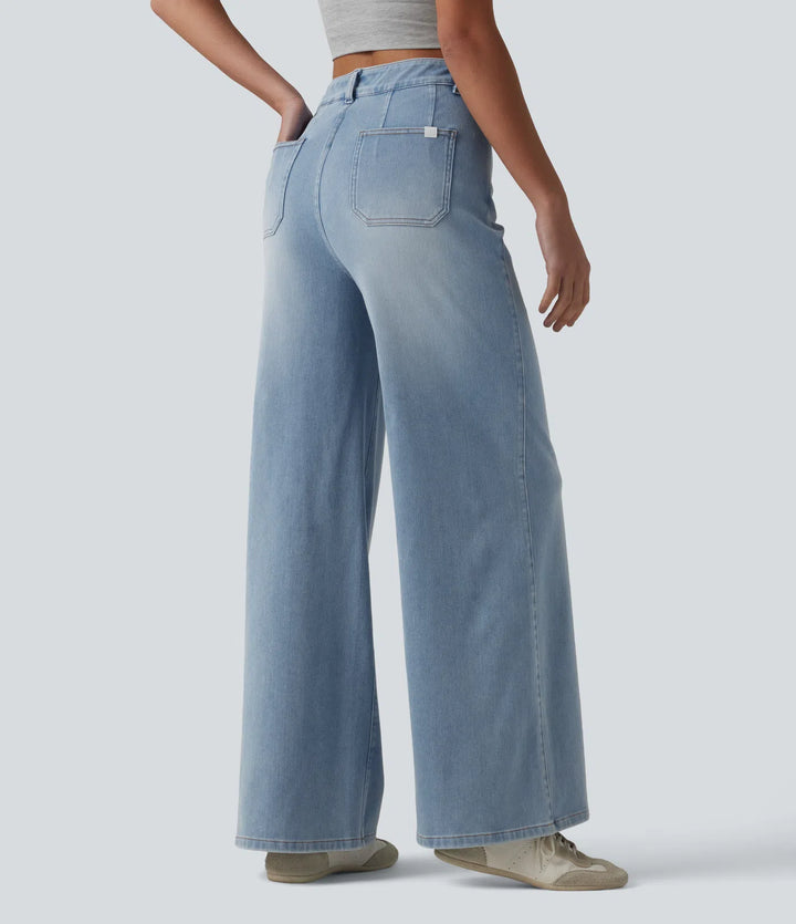 Halara Flex High Waisted Tummy Control Wide Leg Casual Jeans with Pockets