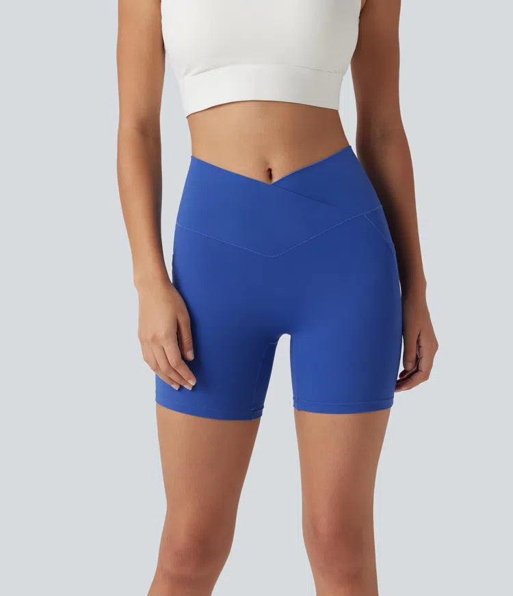 SoftlyZero High Waisted Crossover Yoga Biker Shorts 5&