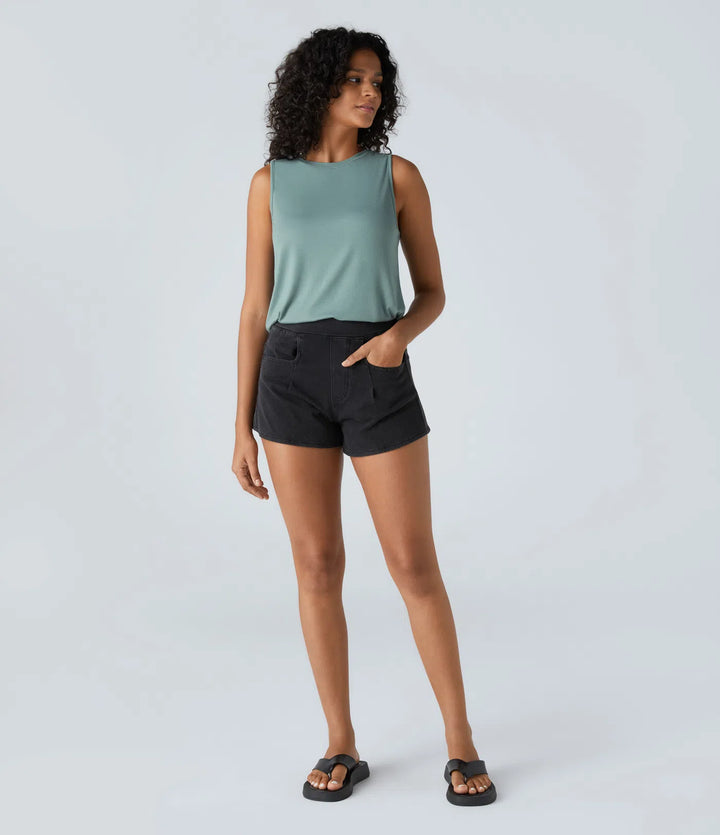 Ribbed Round Neck Basic Casual Tank Top