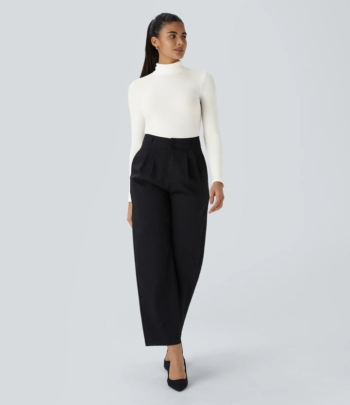 Ribbed Knit High Collar Long Sleeve Casual Top
