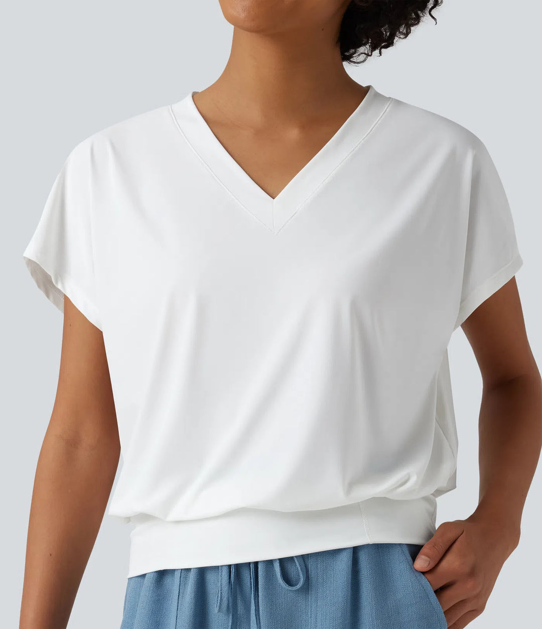V Neck Short Sleeve Oversized InstantCool Quick Dry Yoga Sports Top