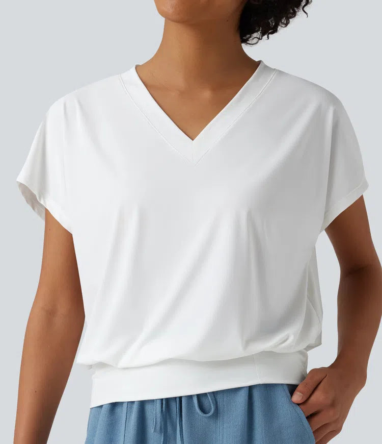 V Neck Short Sleeve Oversized InstantCool Quick Dry Yoga Sports Top