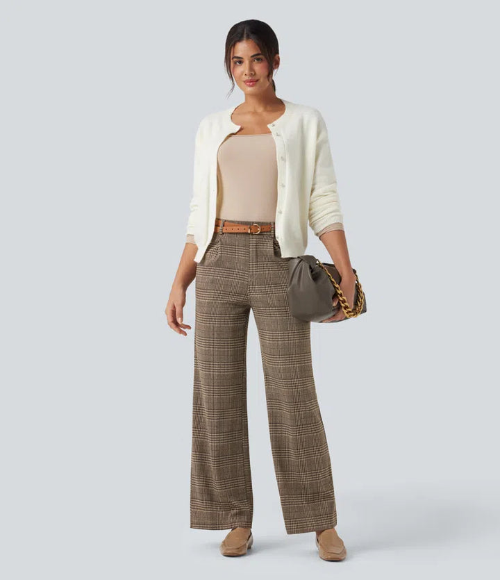 Halara Flex High Waisted Straight Leg Houndstooth Plaid Work Pants with Pockets