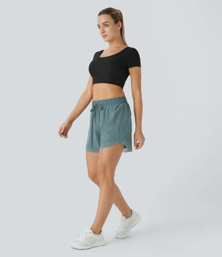 Mid Rise Drawstring Contrast Mesh 2-in-1 Flowy Running Shorts 5&