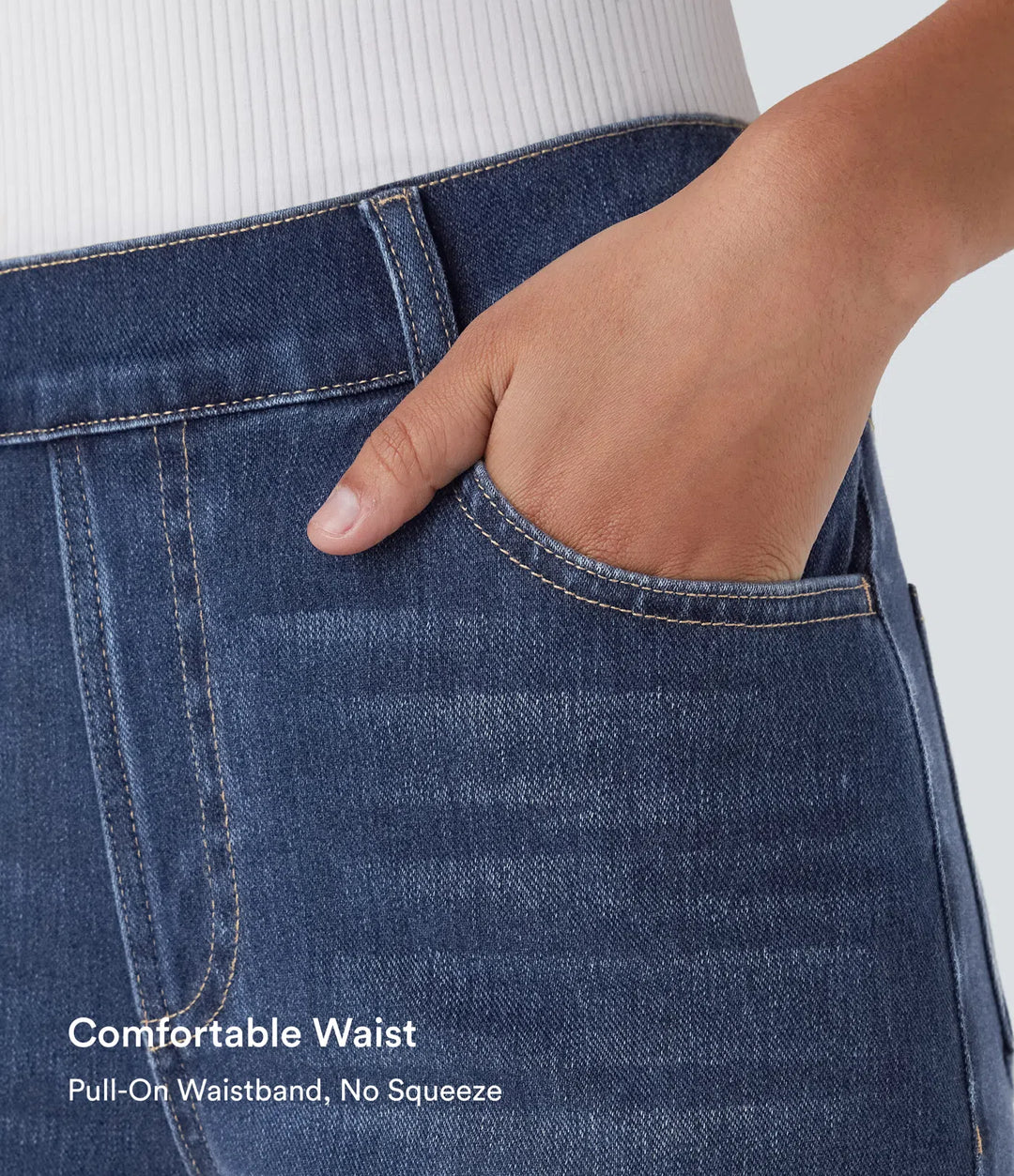 Halara Flex High Waisted Pockets Straight Leg Washed Casual Jeans